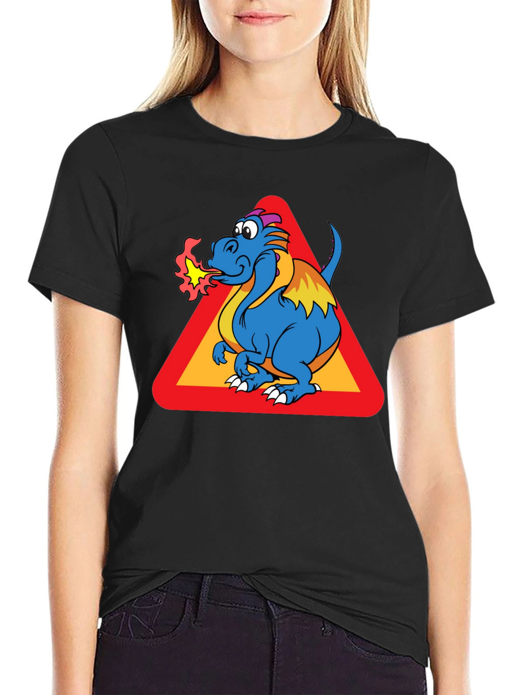 Dragon Warning Sign Black T-Shirt