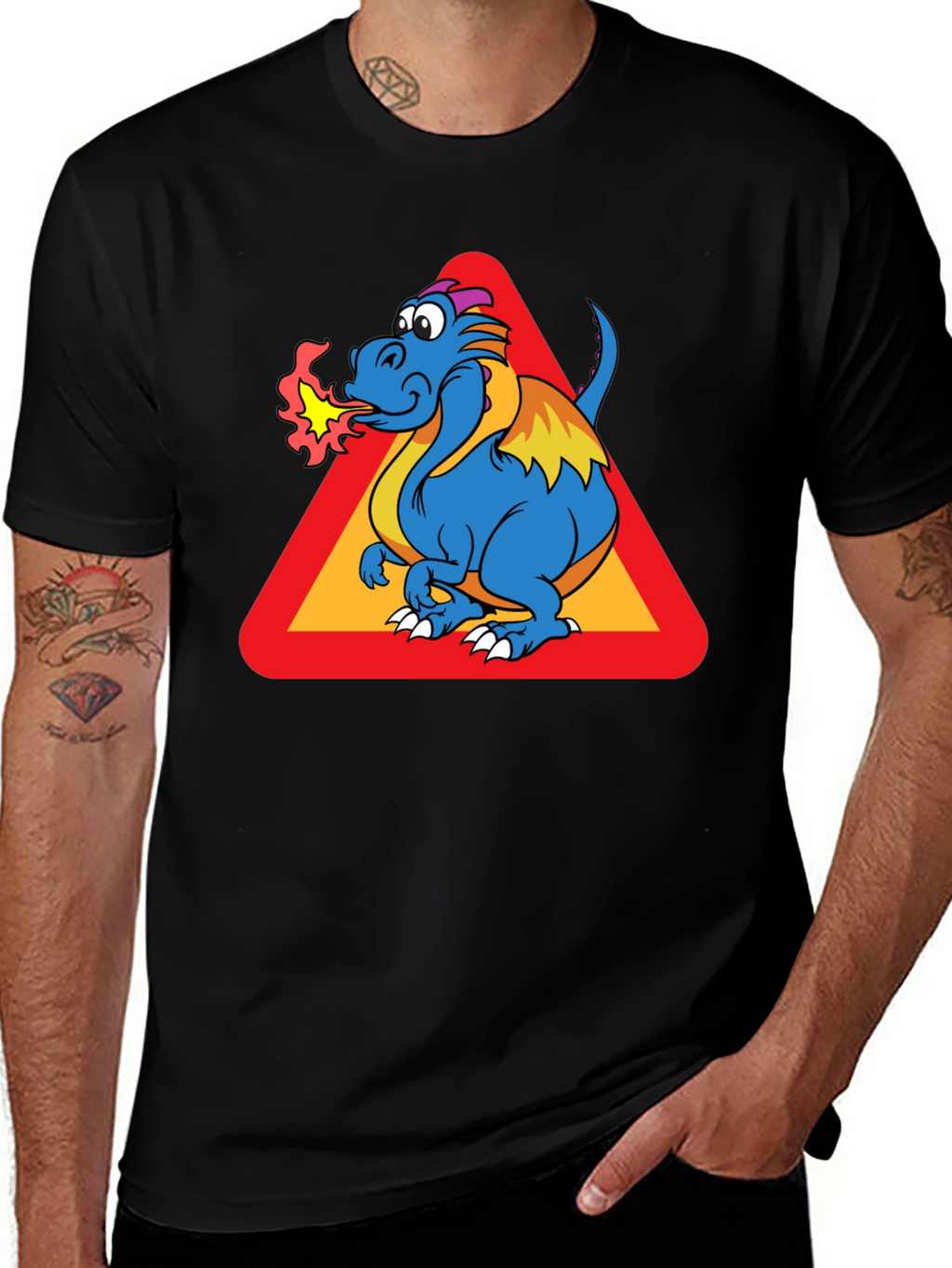 Dragon Warning Sign Black T-Shirt