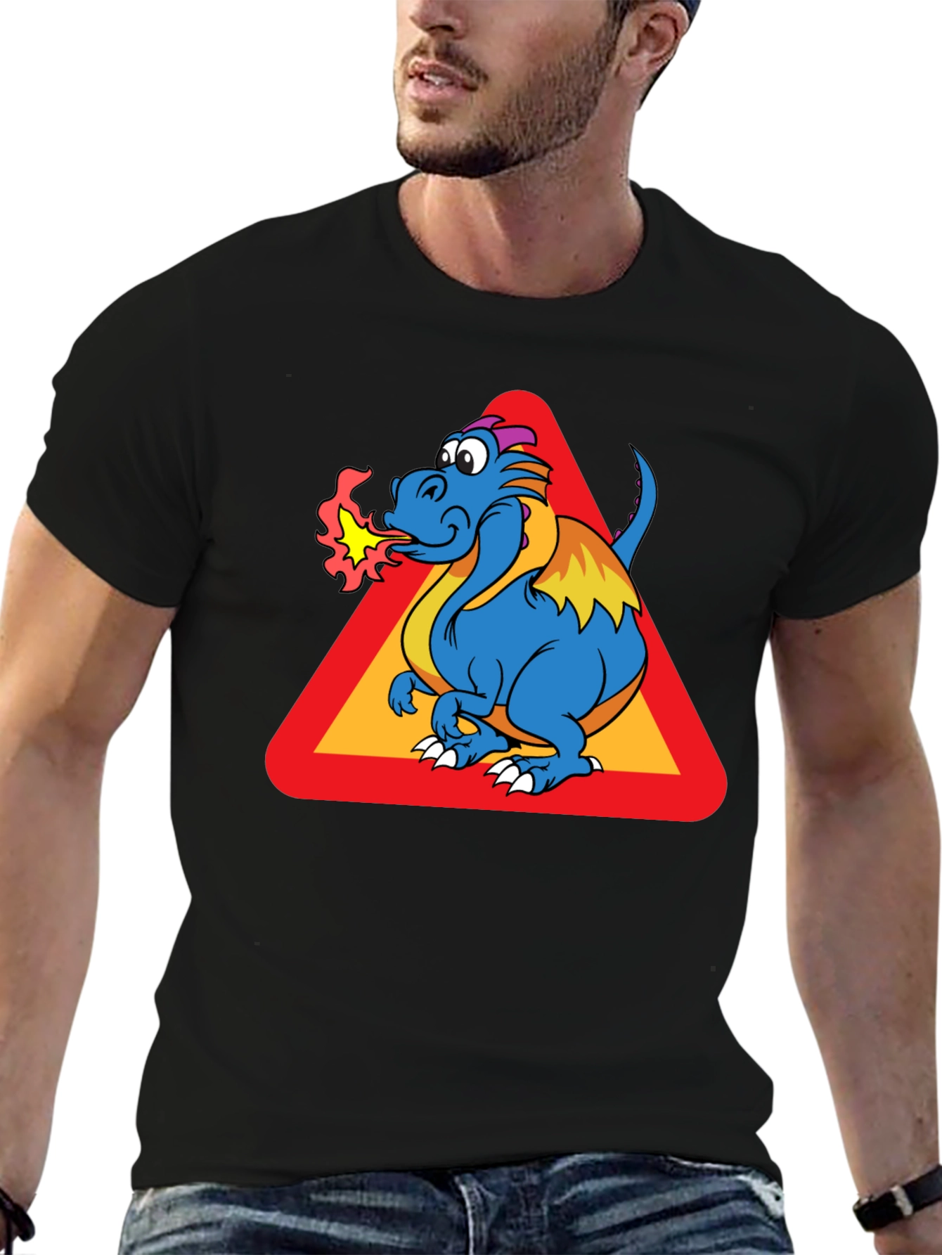 Dragon Warning Sign Black T-Shirt
