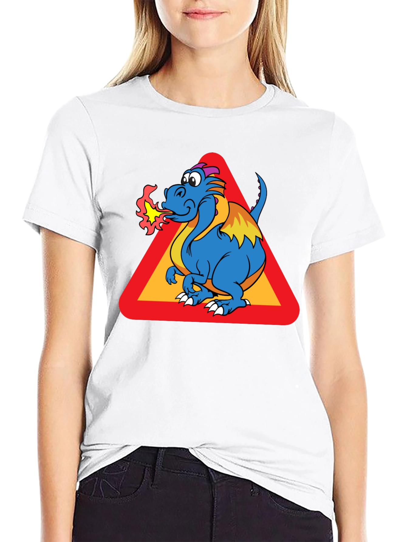 Dragon Warning Sign Black T-Shirt