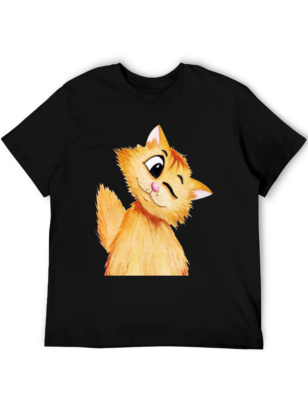 Winking Cat Graphic Tee - Soft Cotton Black T-Shirt