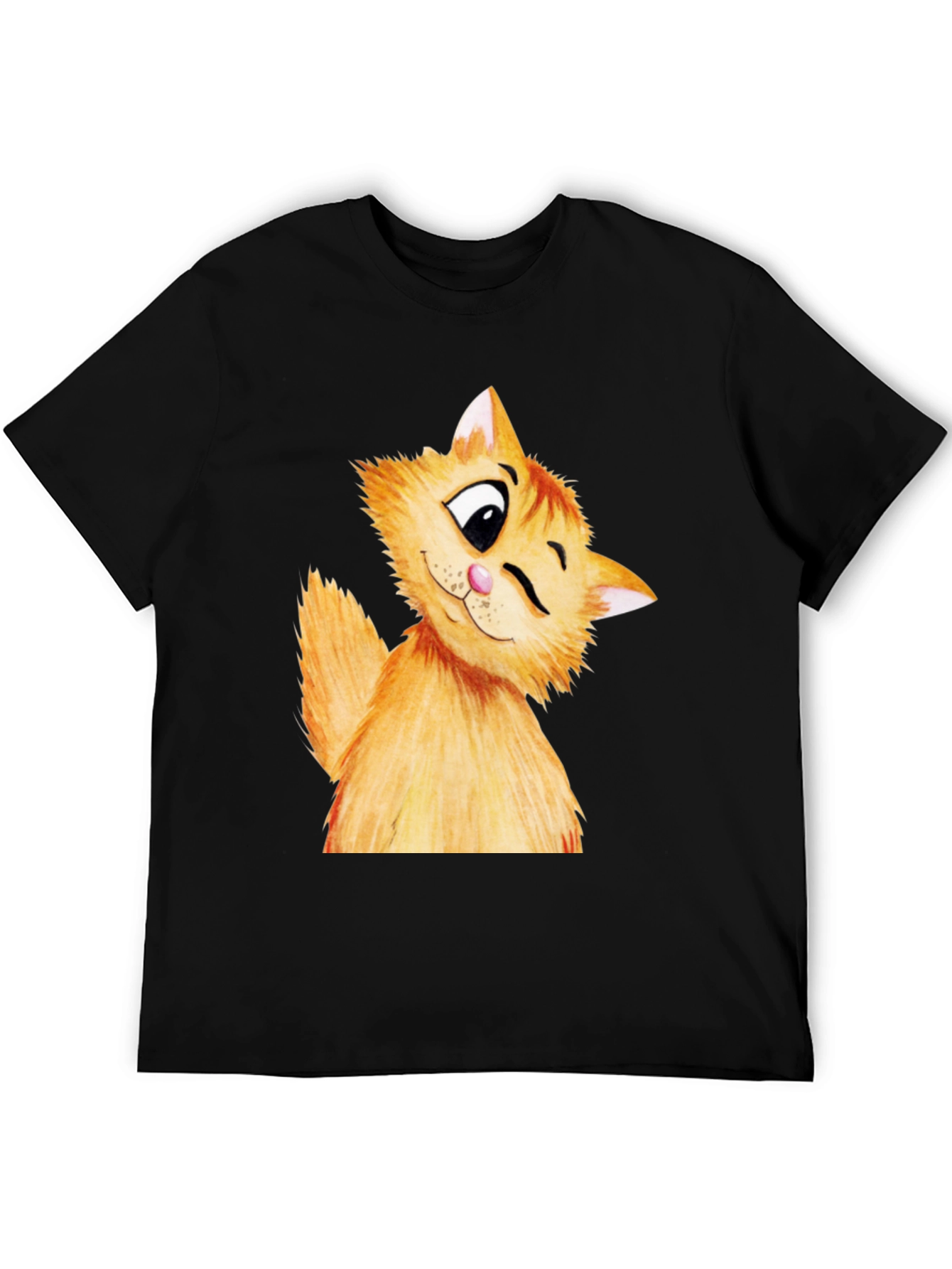 Winking Cat Graphic Tee - Soft Cotton Black T-Shirt
