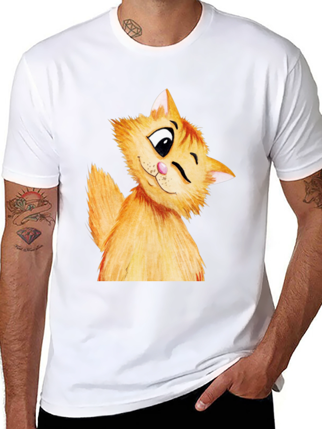 Winking Cat Graphic Tee - Soft Cotton Black T-Shirt