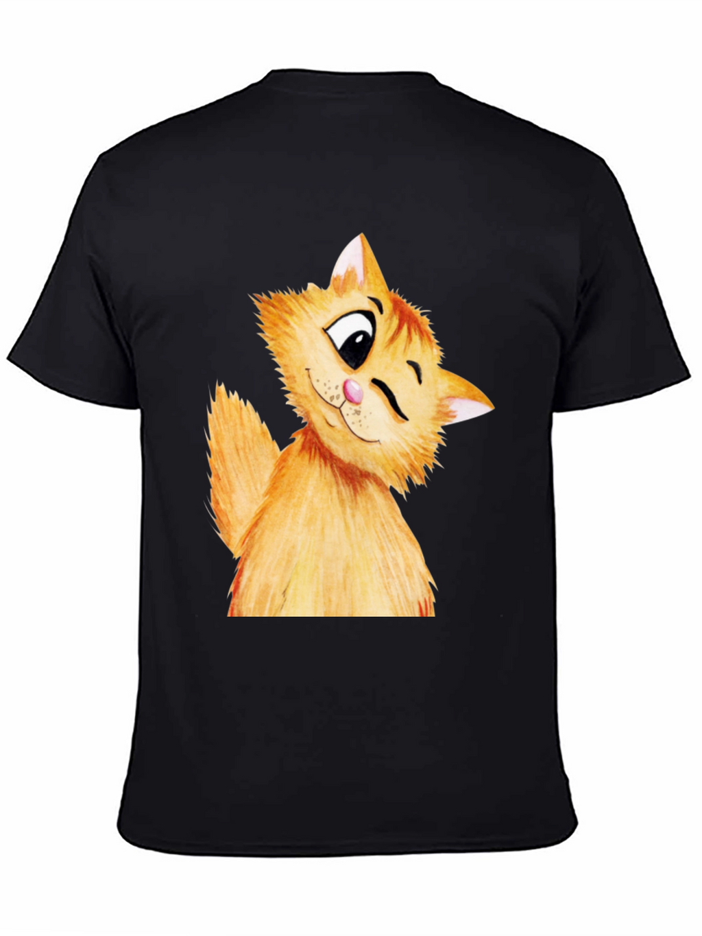 Winking Cat Graphic Tee - Soft Cotton Black T-Shirt