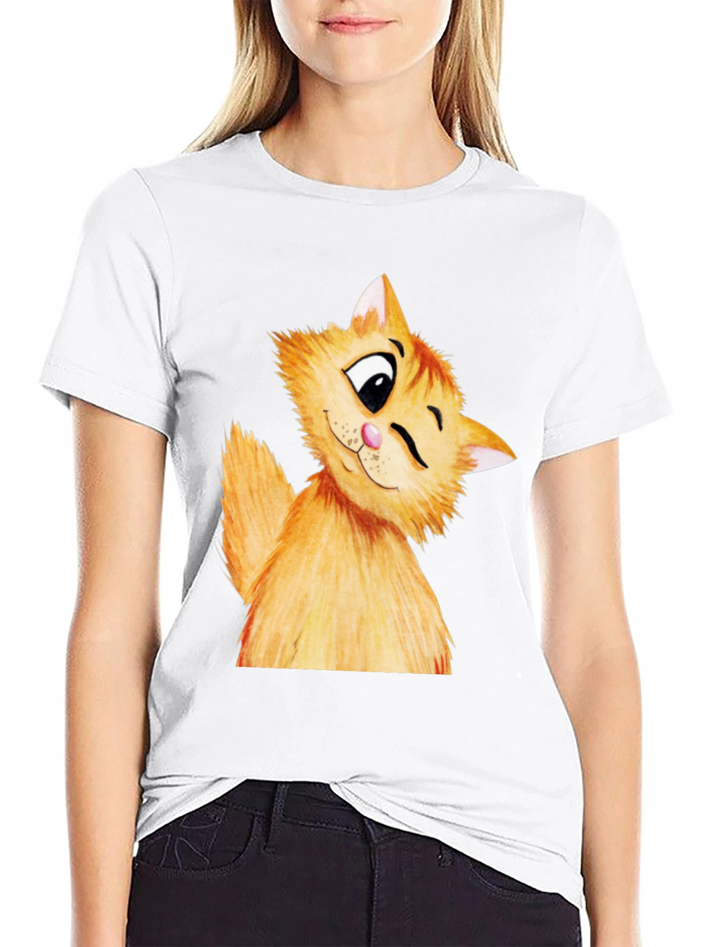 Winking Cat Graphic Tee - Soft Cotton Black T-Shirt