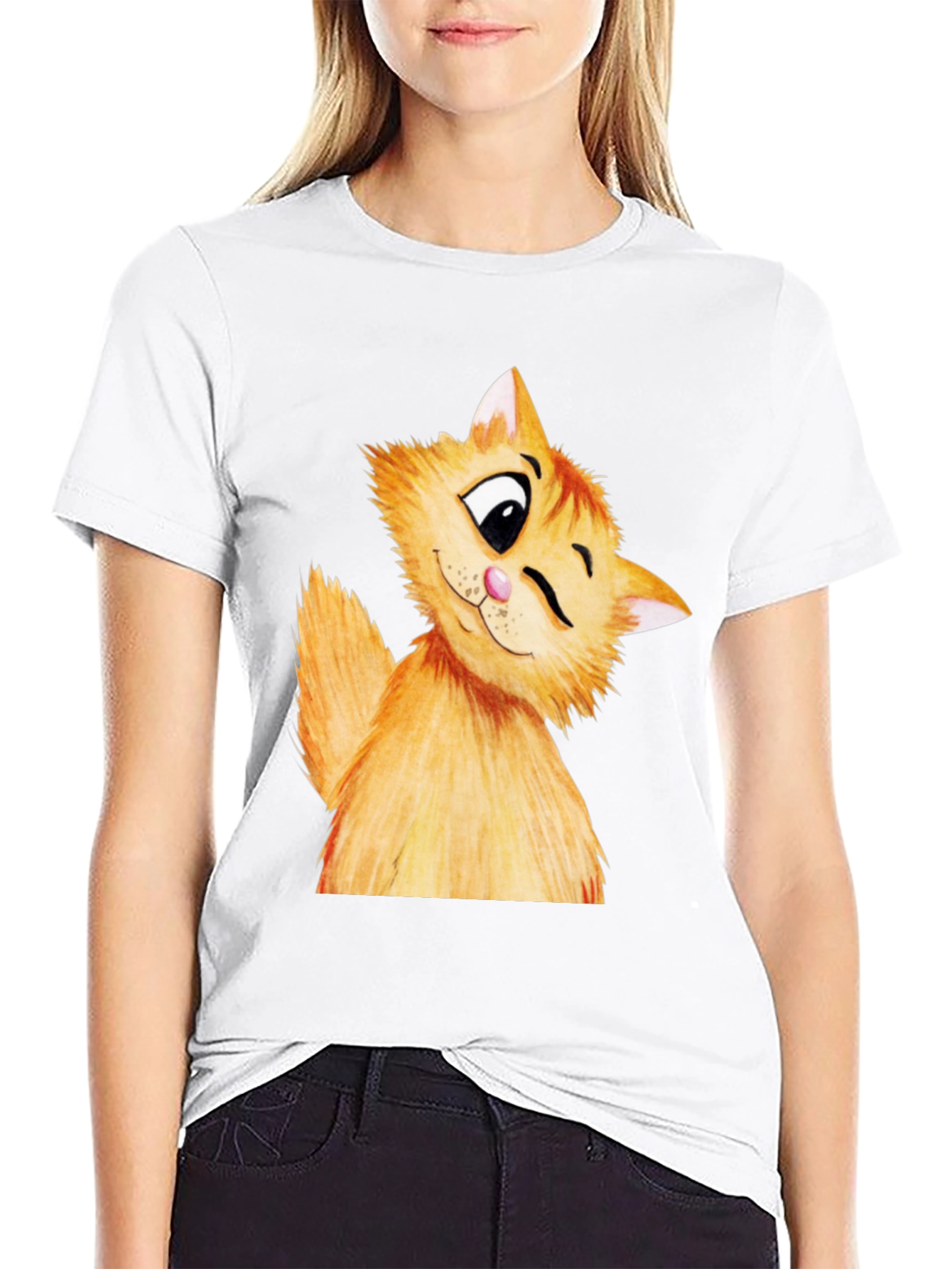 Winking Cat Graphic Tee - Soft Cotton Black T-Shirt