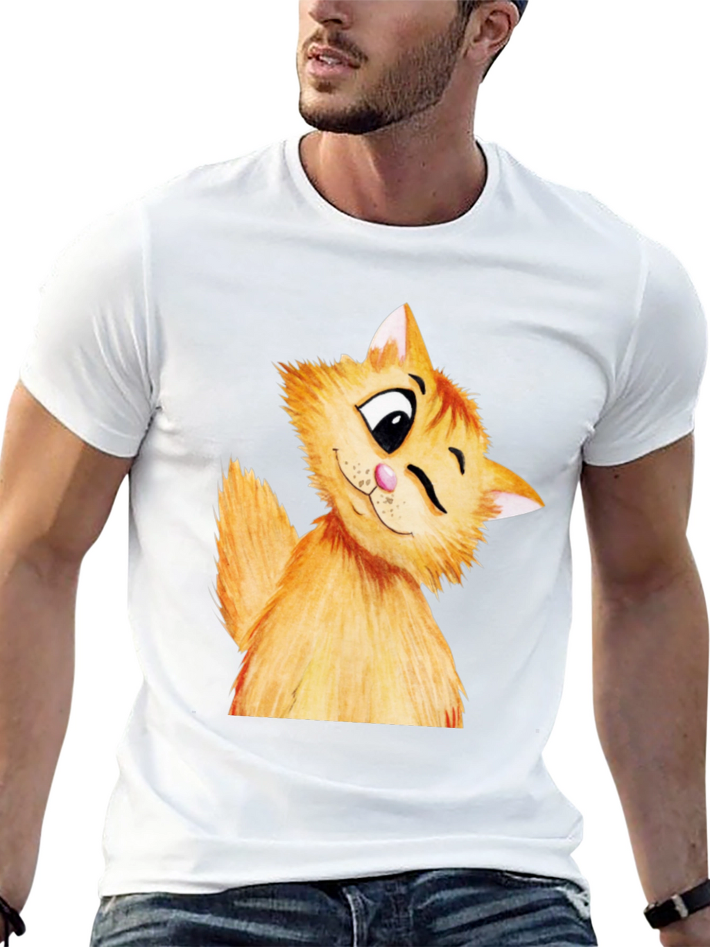 Winking Cat Graphic Tee - Soft Cotton Black T-Shirt