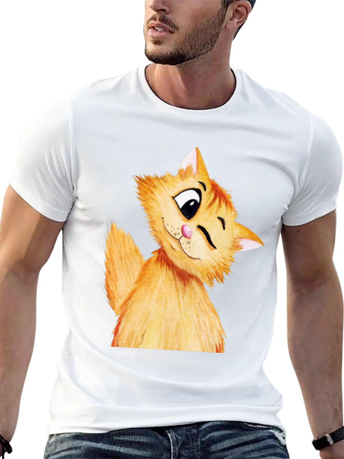 Winking Cat Graphic Tee - Soft Cotton Black T-Shirt