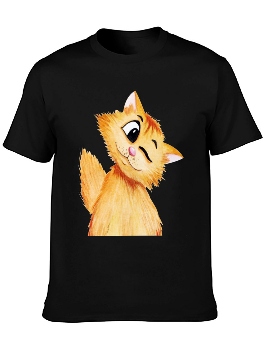 Winking Cat Graphic Tee - Soft Cotton Black T-Shirt