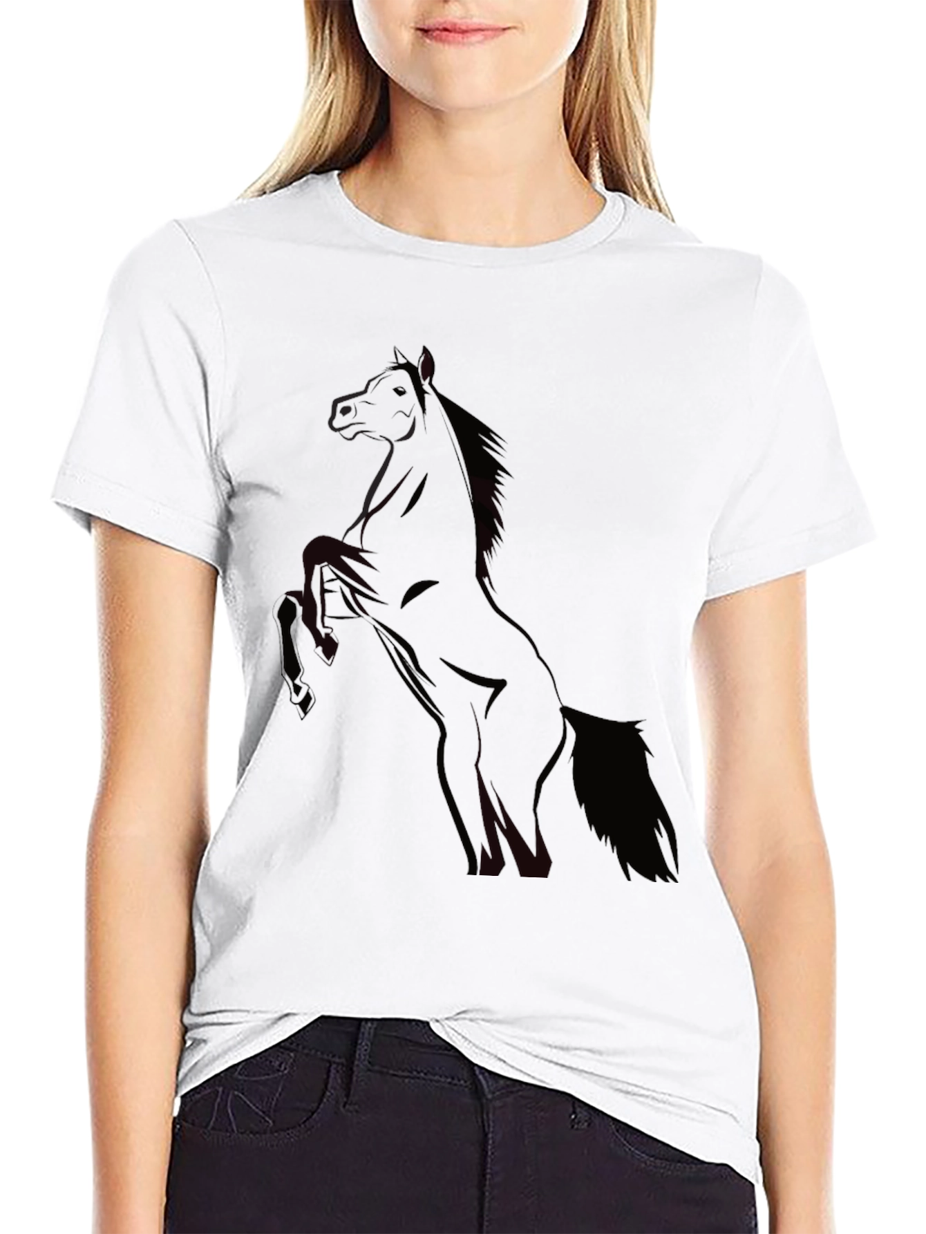 Mens Black Horse Graphic T-Shirt