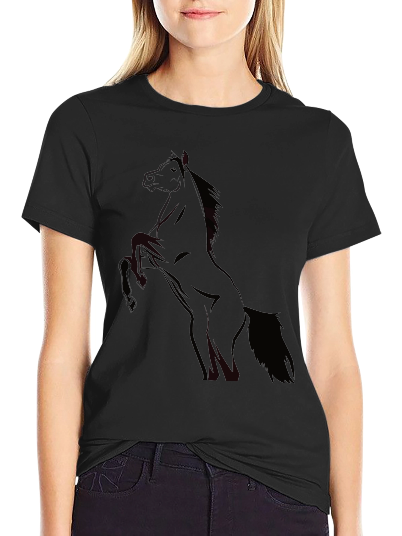 Mens Black Horse Graphic T-Shirt