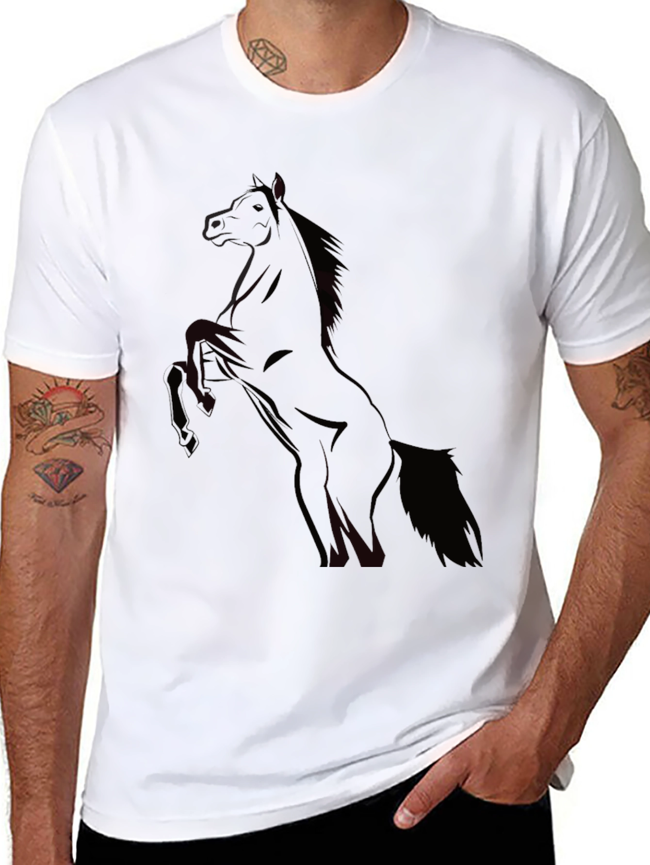 Mens Black Horse Graphic T-Shirt