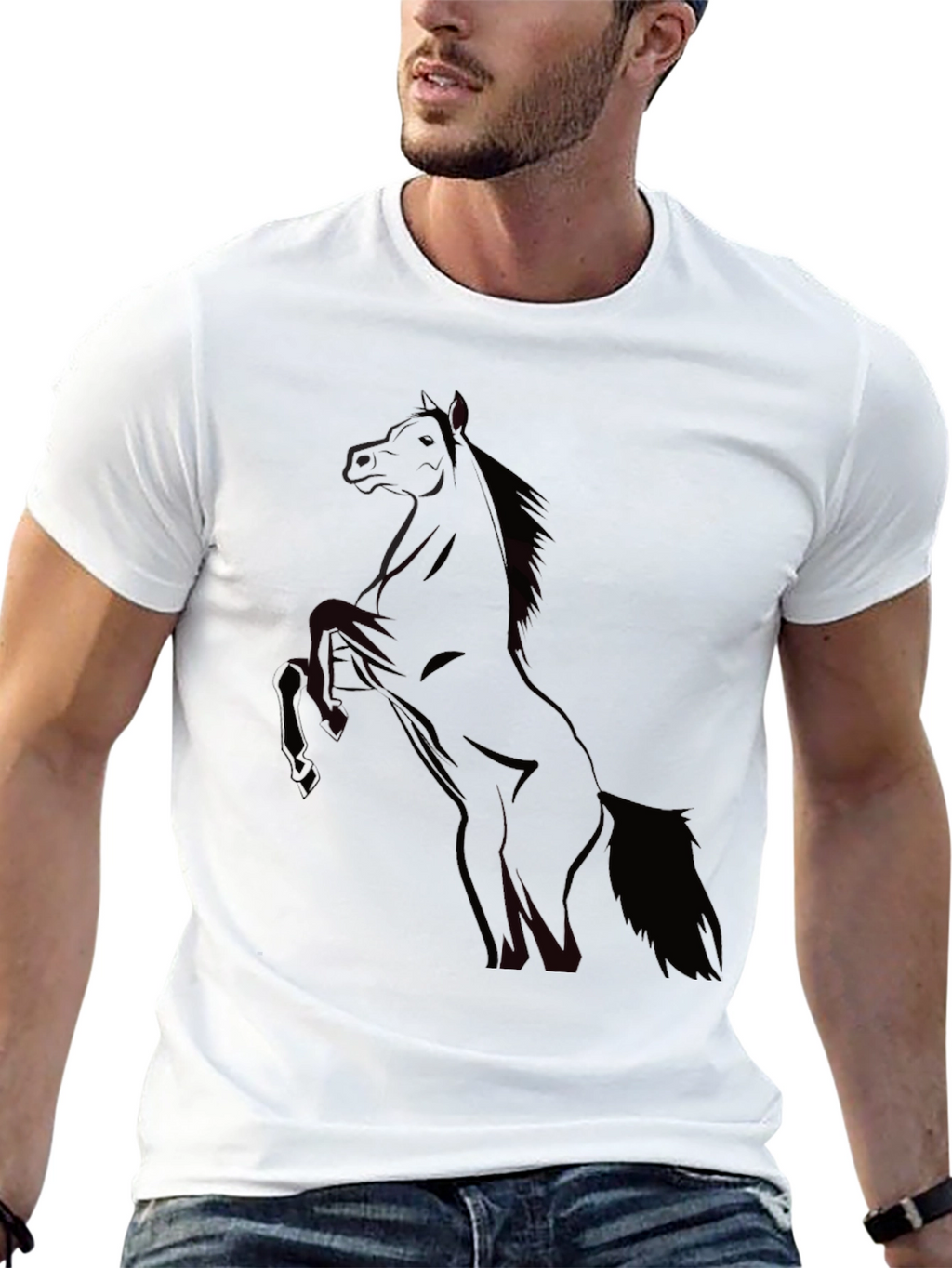 Mens Black Horse Graphic T-Shirt