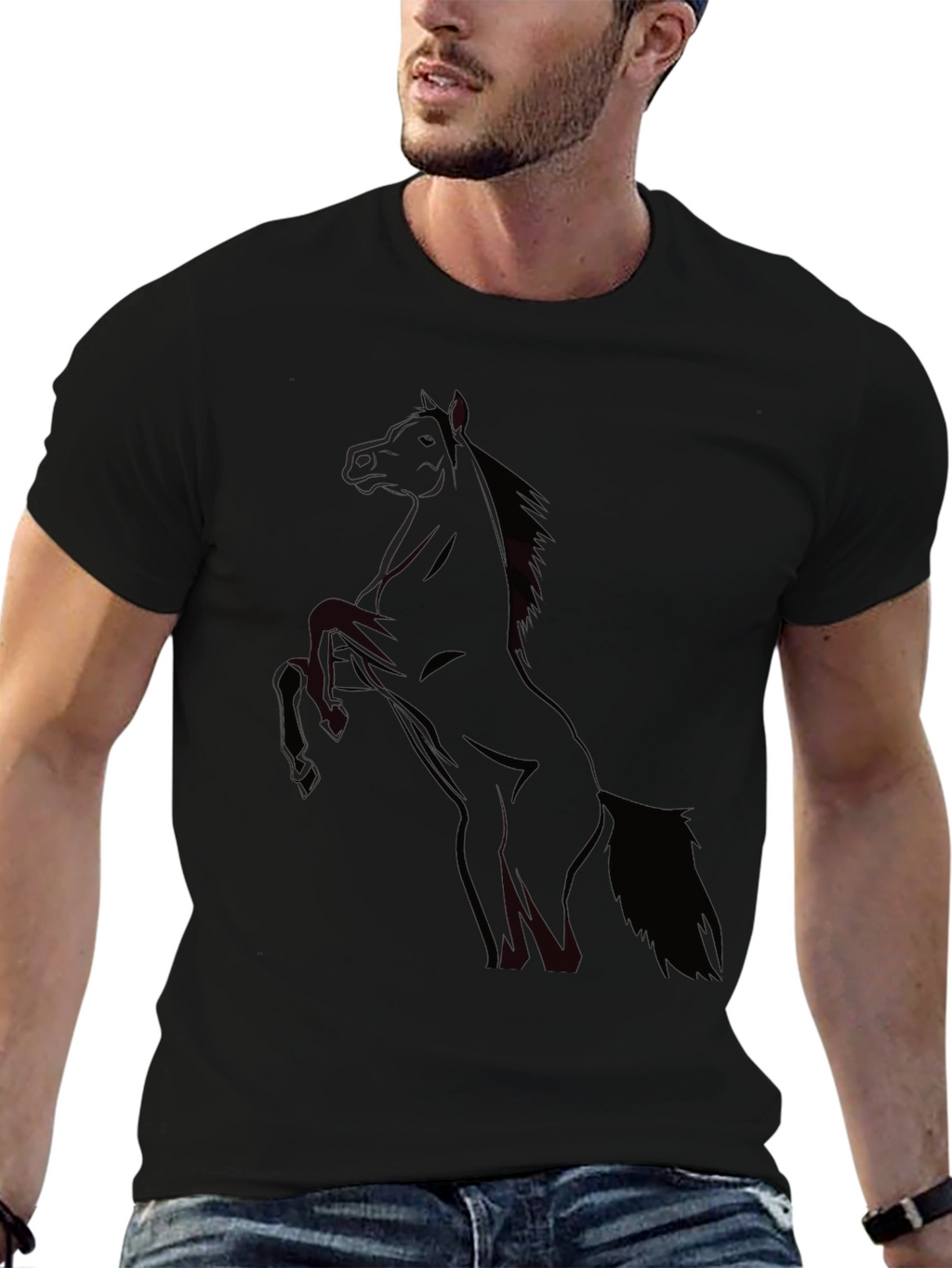 Mens Black Horse Graphic T-Shirt