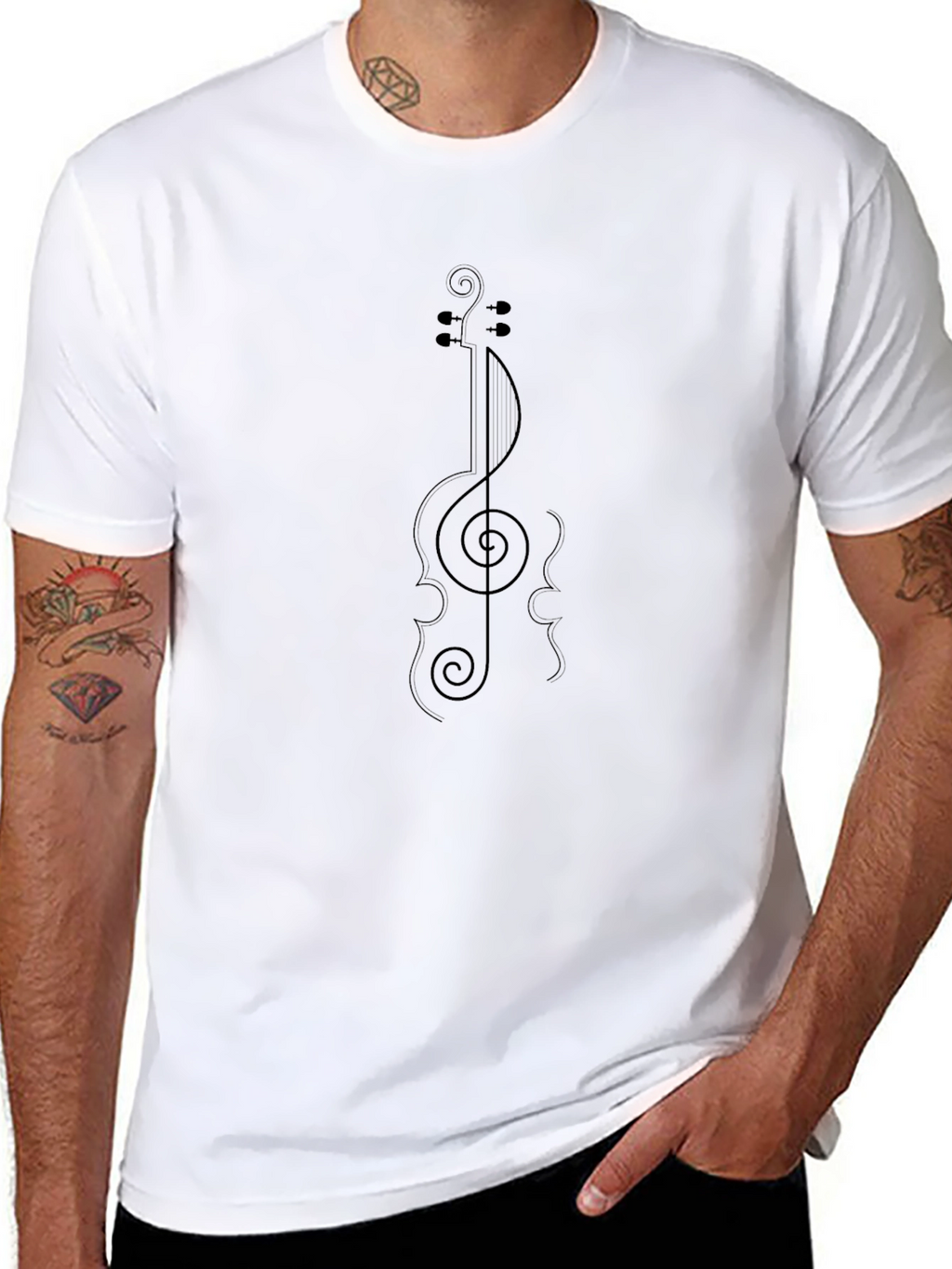 Musical Violin Treble Clef T-Shirt - Black