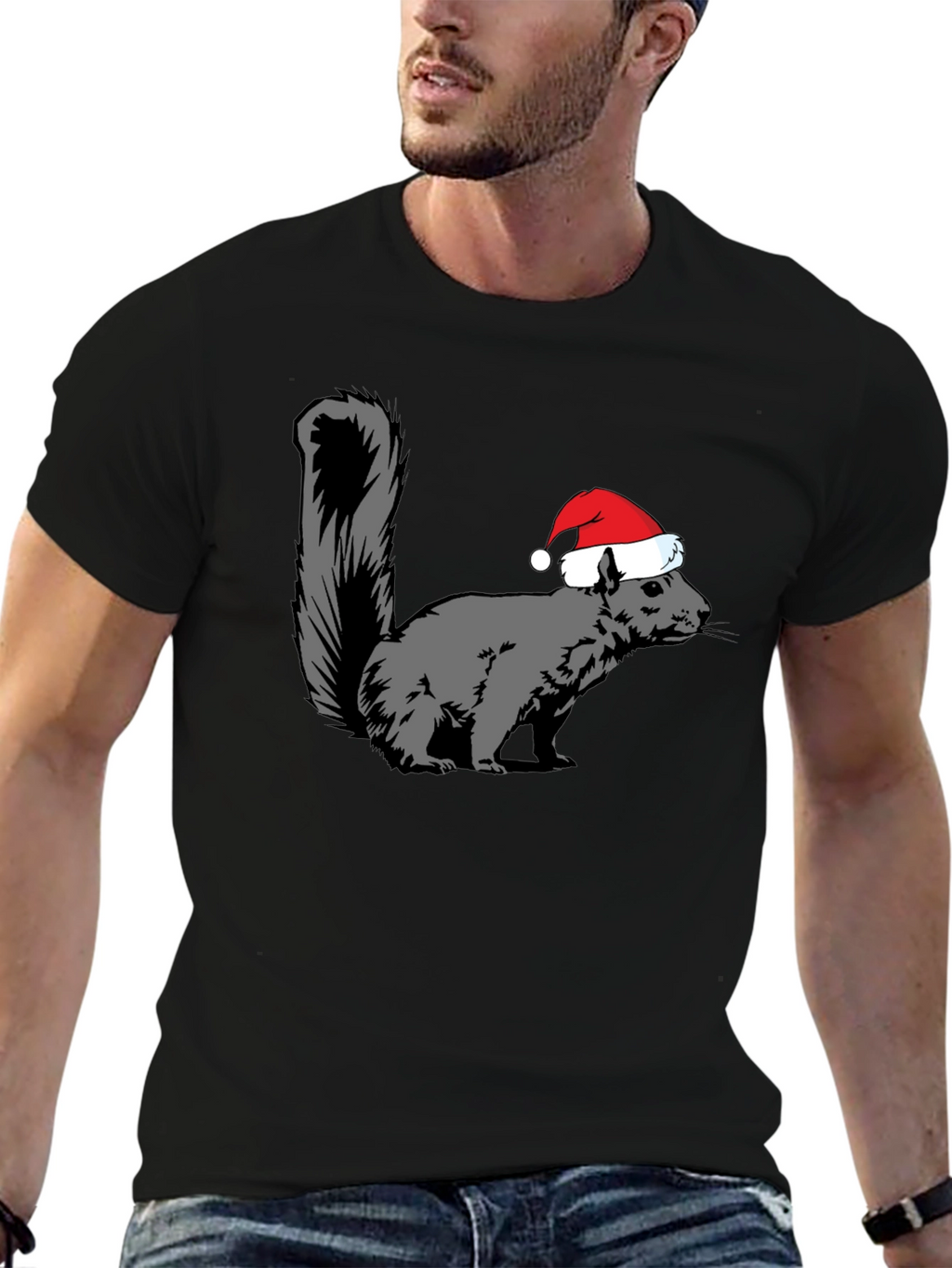 Squirrel Santa Hat Graphic Tee - Holiday Gift