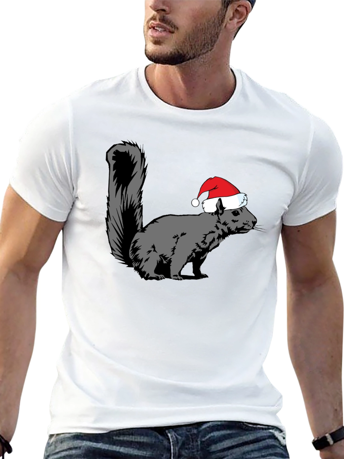 Squirrel Santa Hat Graphic Tee - Holiday Gift