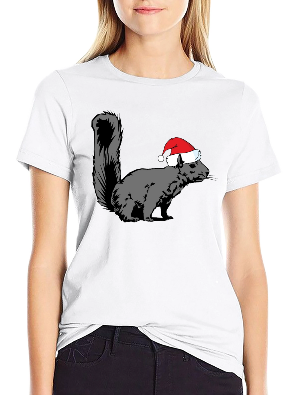 Squirrel Santa Hat Graphic Tee - Holiday Gift