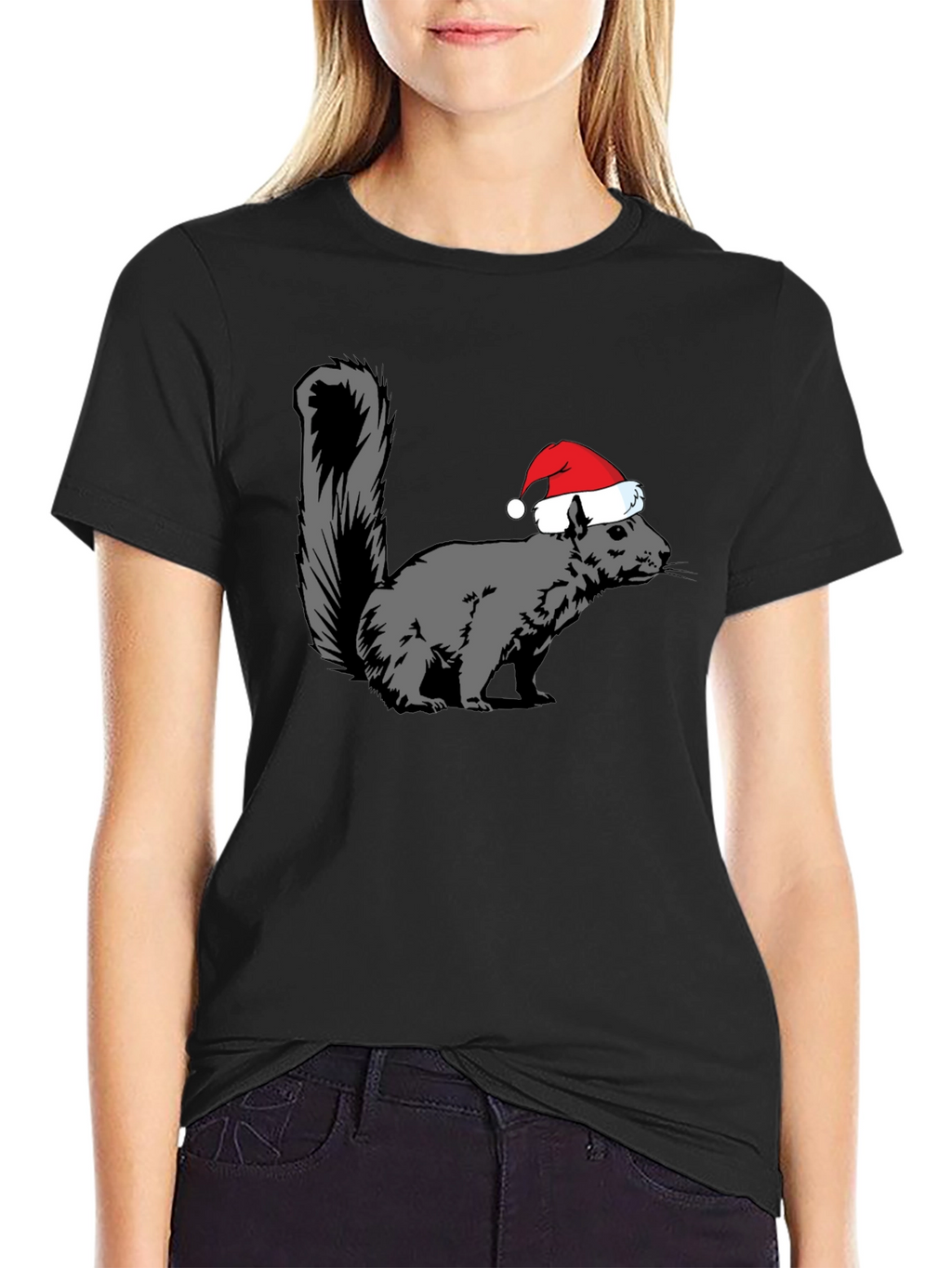 Squirrel Santa Hat Graphic Tee - Holiday Gift