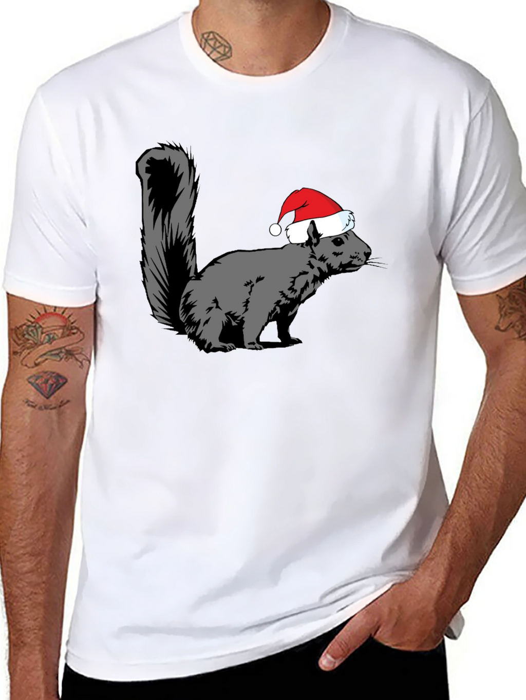 Squirrel Santa Hat Graphic Tee - Holiday Gift