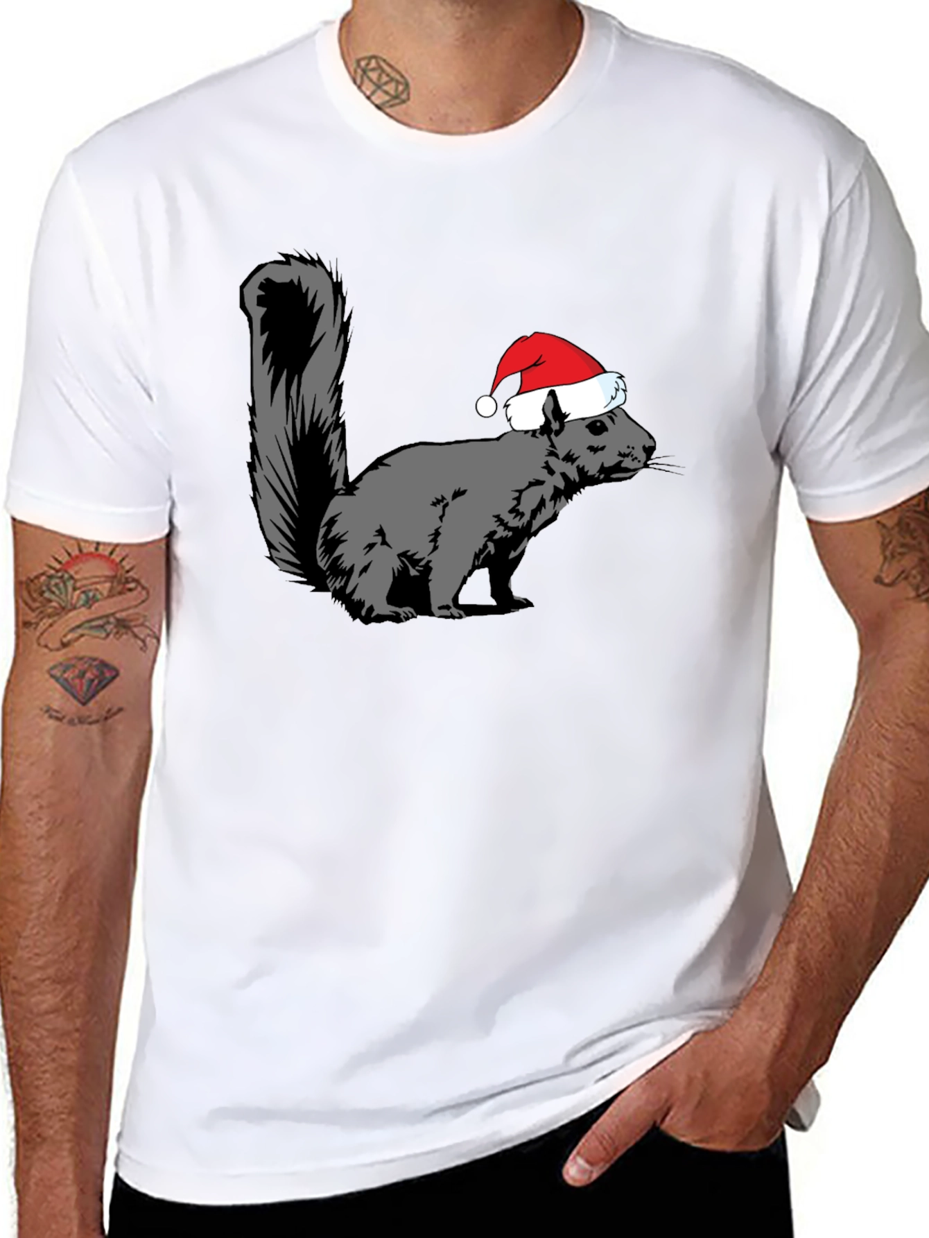 Squirrel Santa Hat Graphic Tee - Holiday Gift