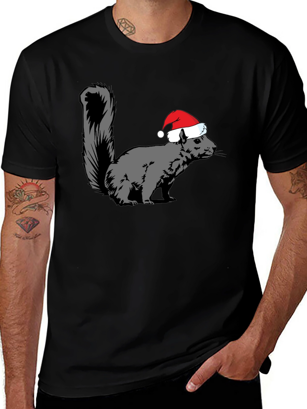 Squirrel Santa Hat Graphic Tee - Holiday Gift