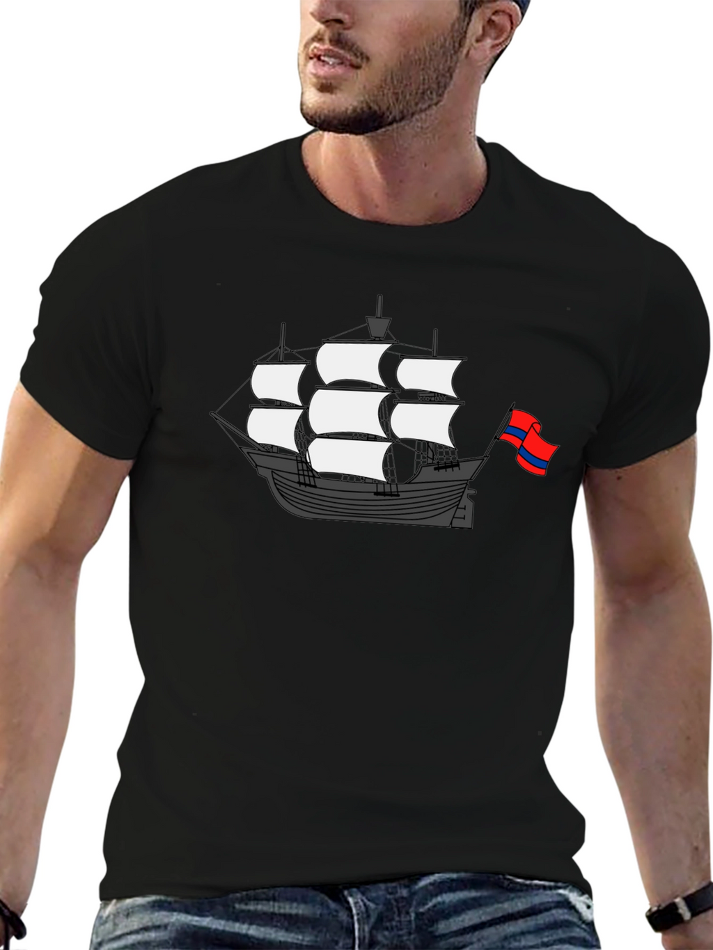 Sailing Ship Graphic T-Shirt - Black