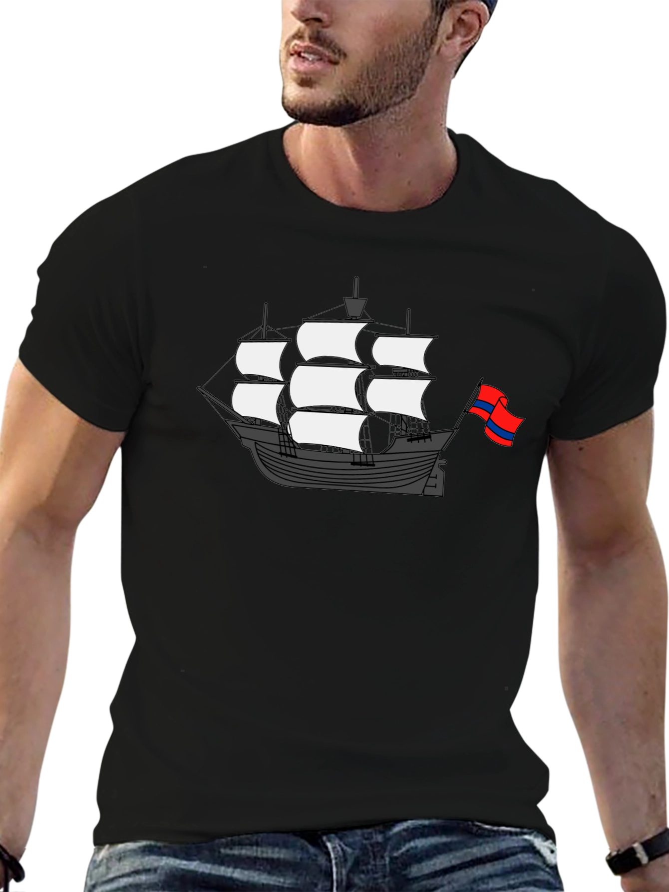 Sailing Ship Graphic T-Shirt - Black
