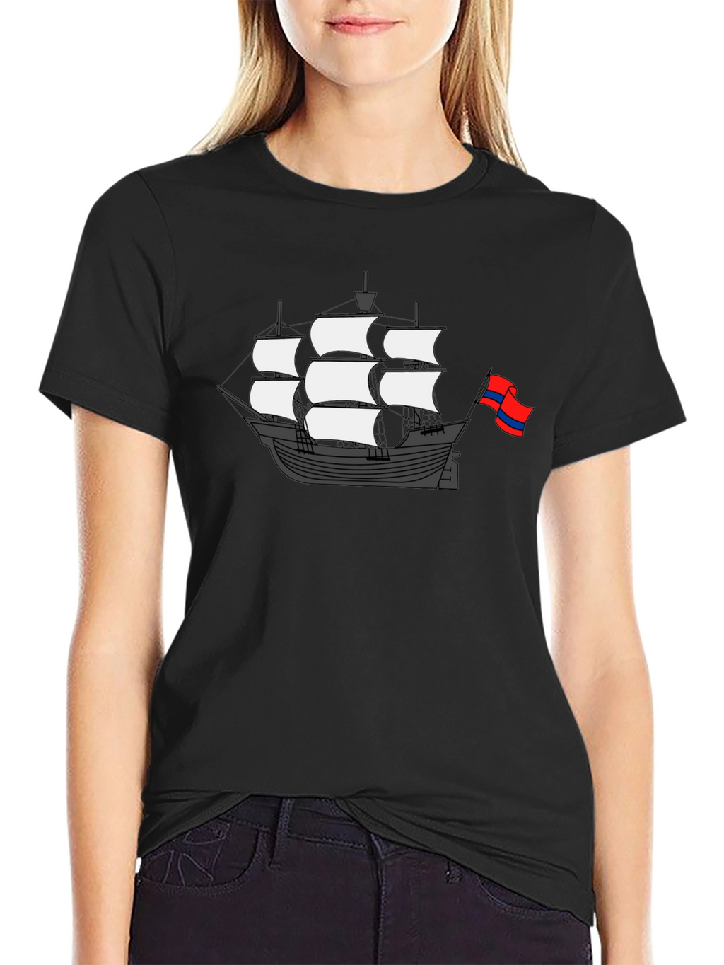 Sailing Ship Graphic T-Shirt - Black