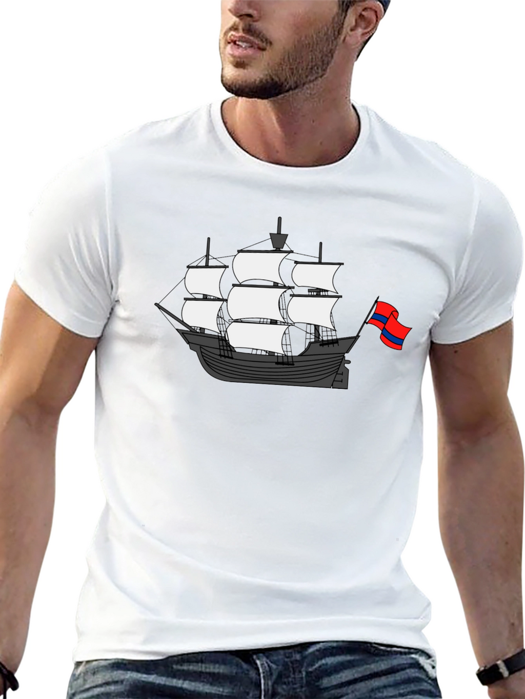 Sailing Ship Graphic T-Shirt - Black
