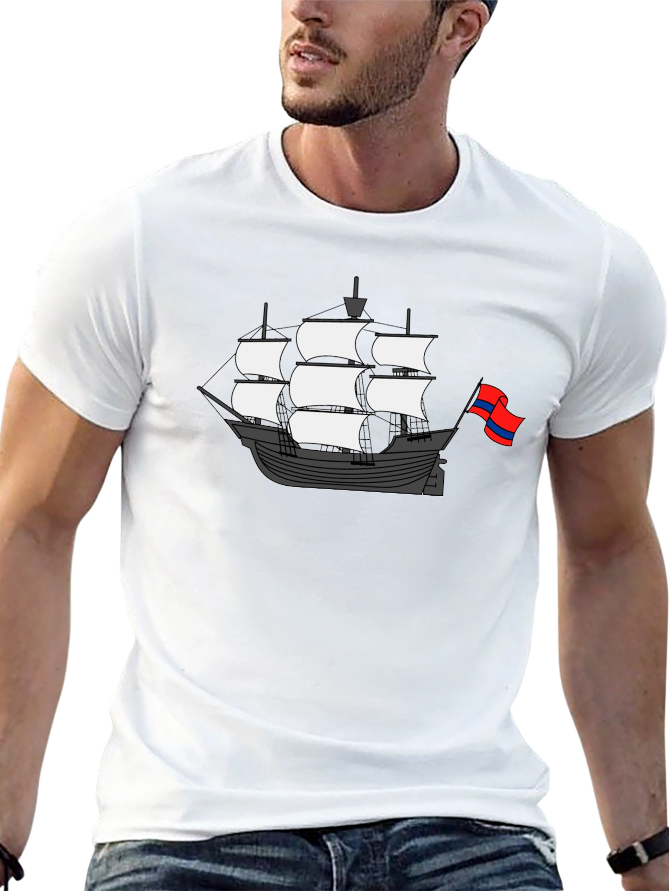 Sailing Ship Graphic T-Shirt - Black