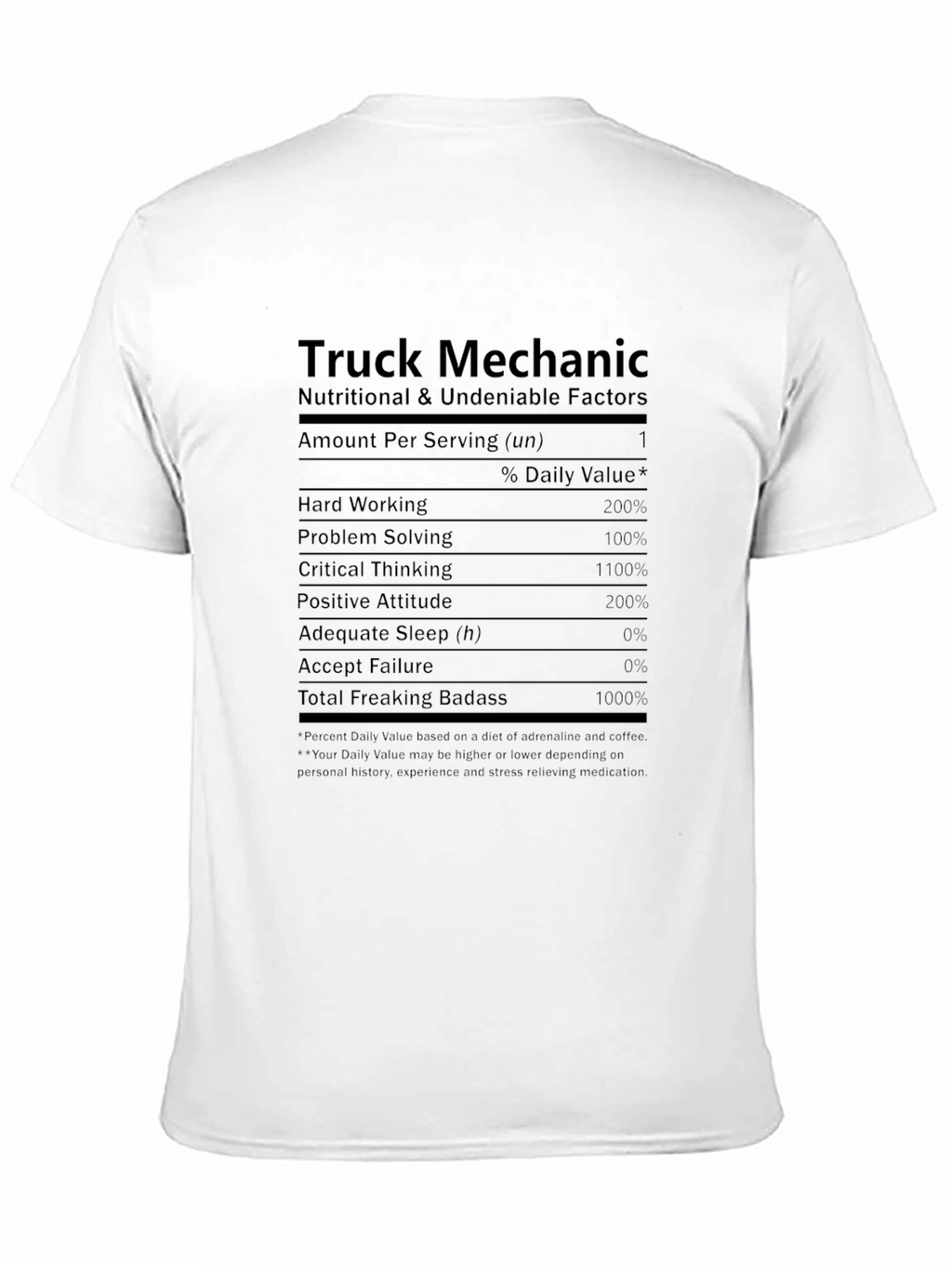 Truck Mechanic Nutritional Facts T-Shirt