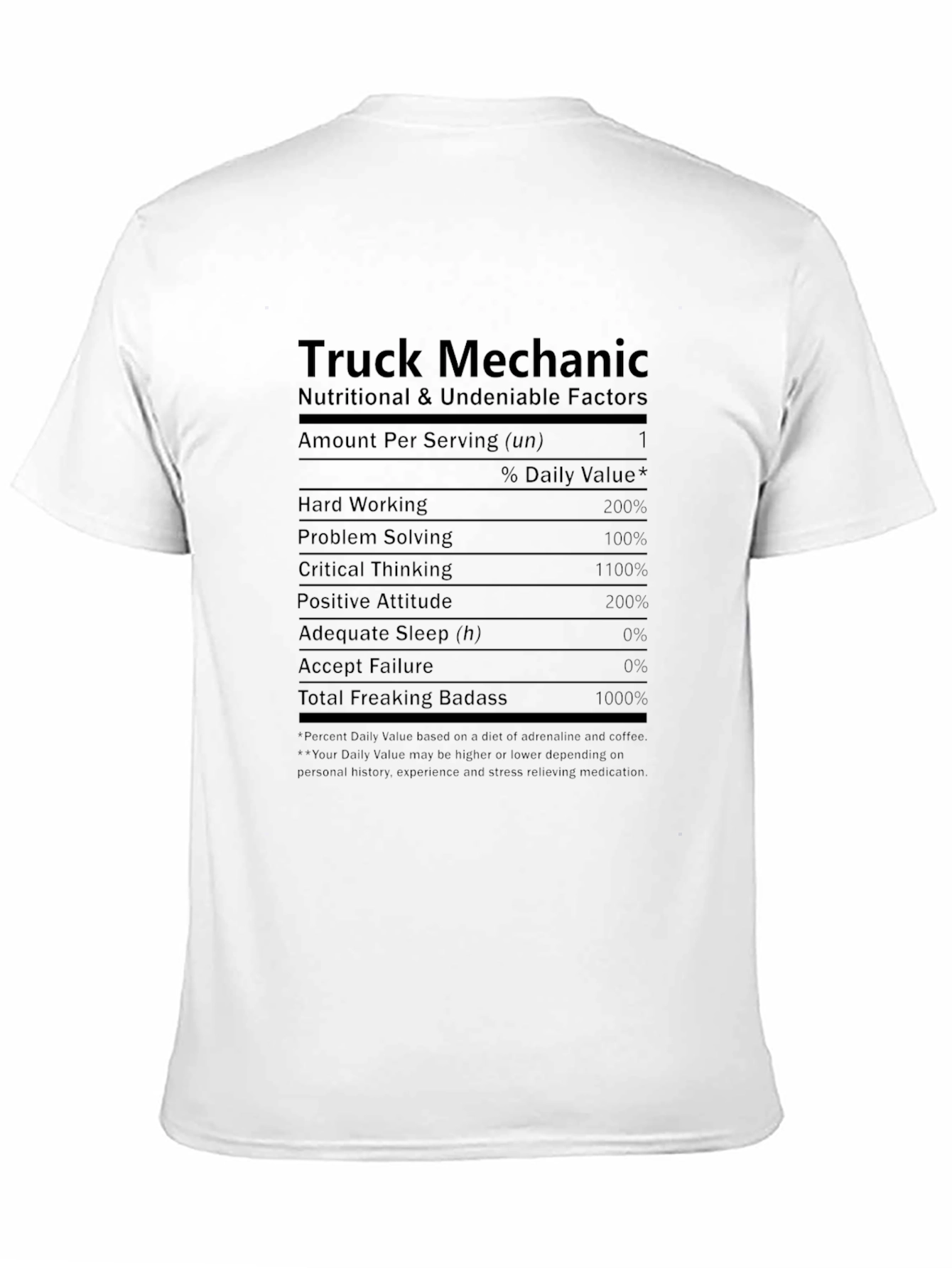 Truck Mechanic Nutritional Facts T-Shirt
