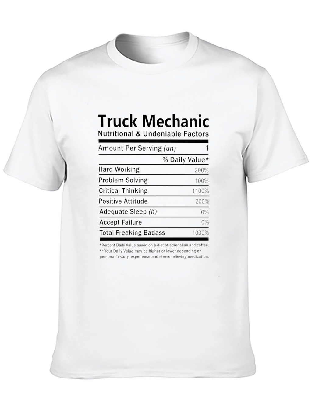 Truck Mechanic Nutritional Facts T-Shirt