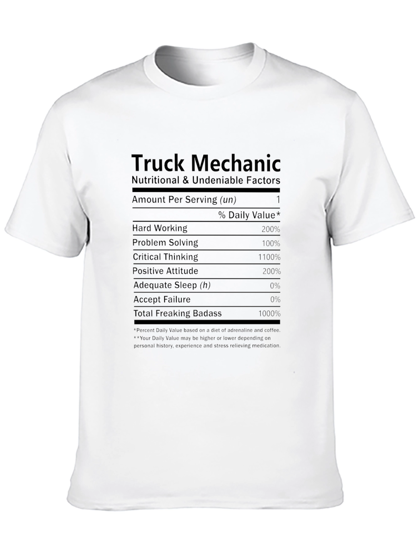 Truck Mechanic Nutritional Facts T-Shirt
