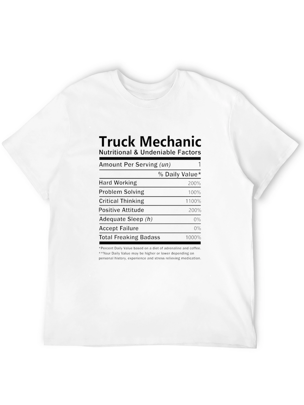 Truck Mechanic Nutritional Facts T-Shirt