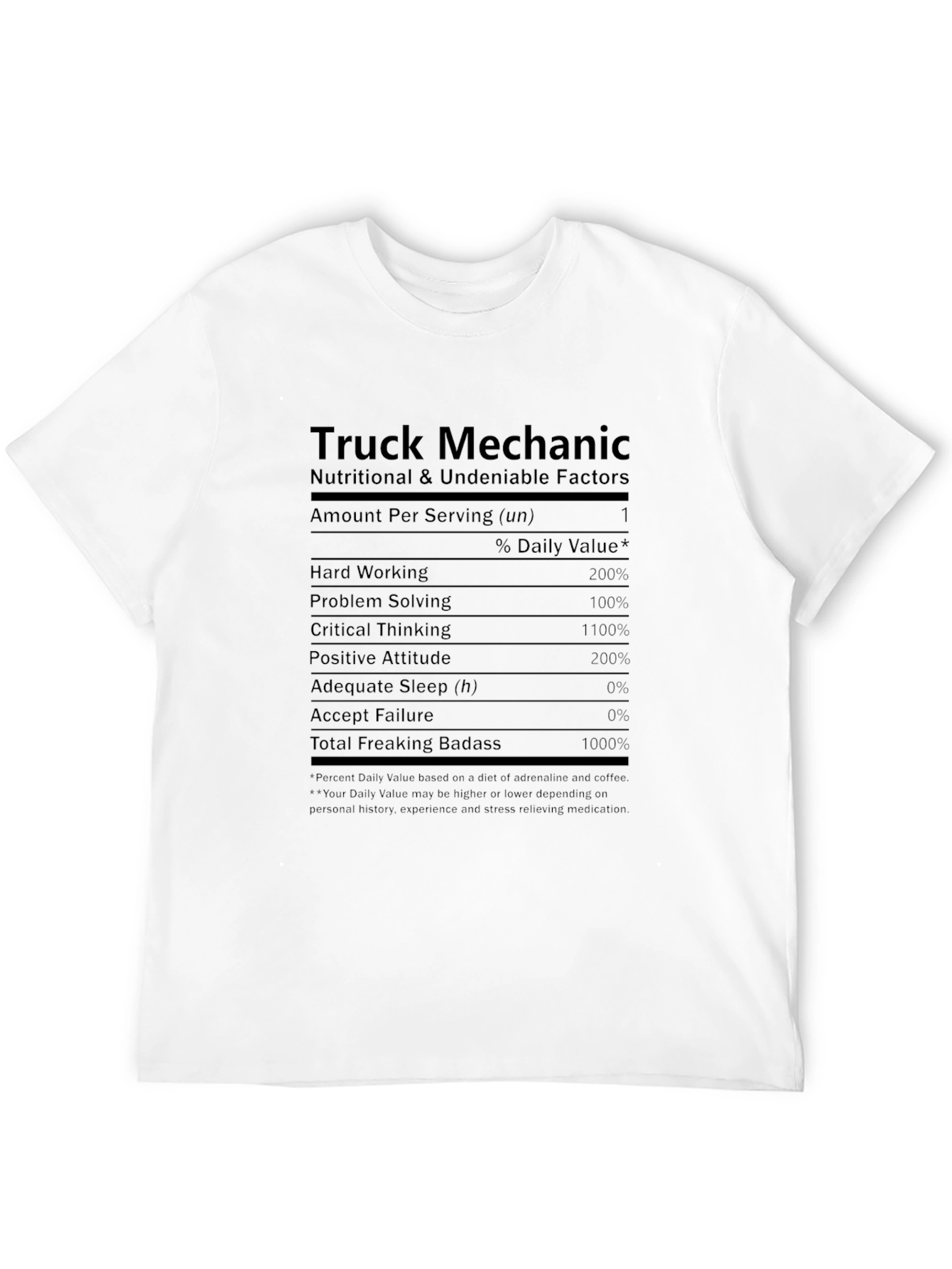 Truck Mechanic Nutritional Facts T-Shirt