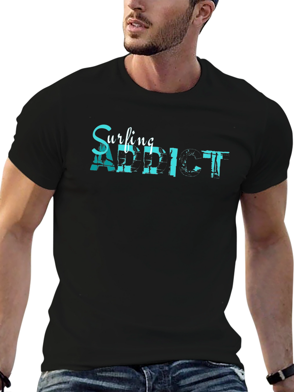 Surfing Addict Graphic Tee - Mens Black T-Shirt
