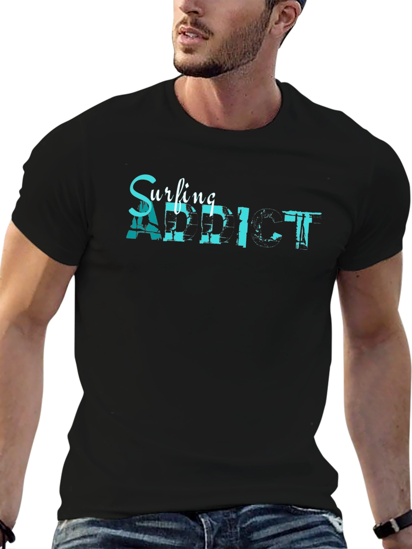 Surfing Addict Graphic Tee - Mens Black T-Shirt