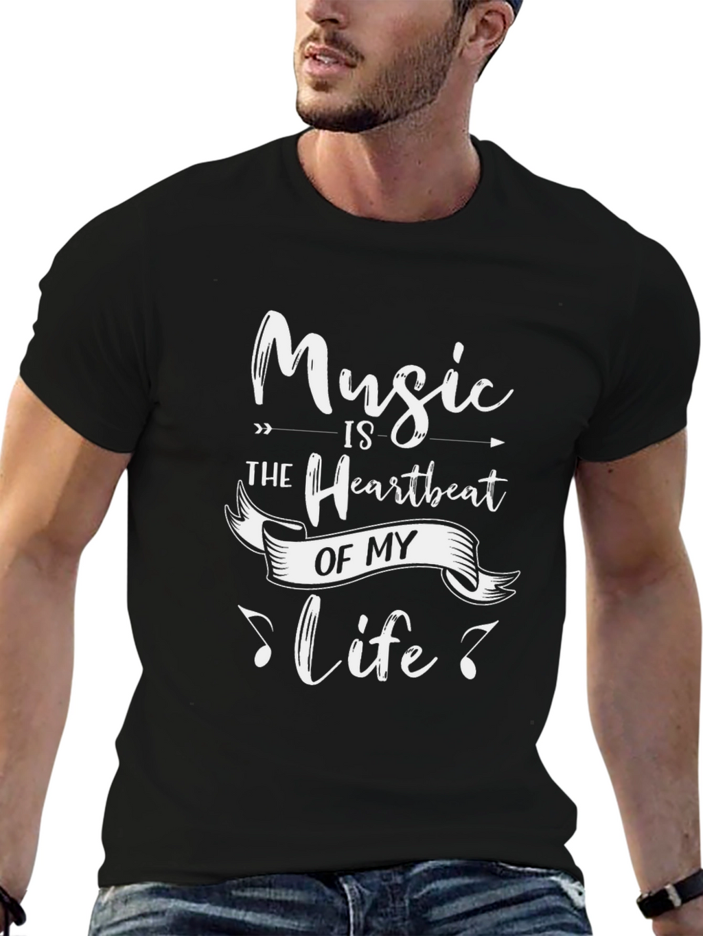 Music is the Heartbeat of My Life Black T-Shirt
