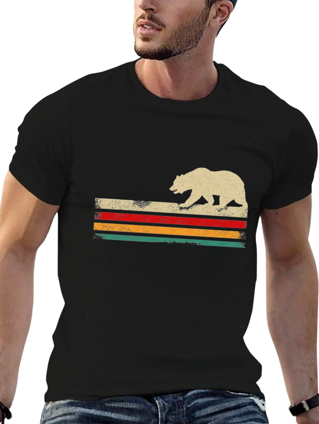 Retro Bear Graphic T-Shirt - Black