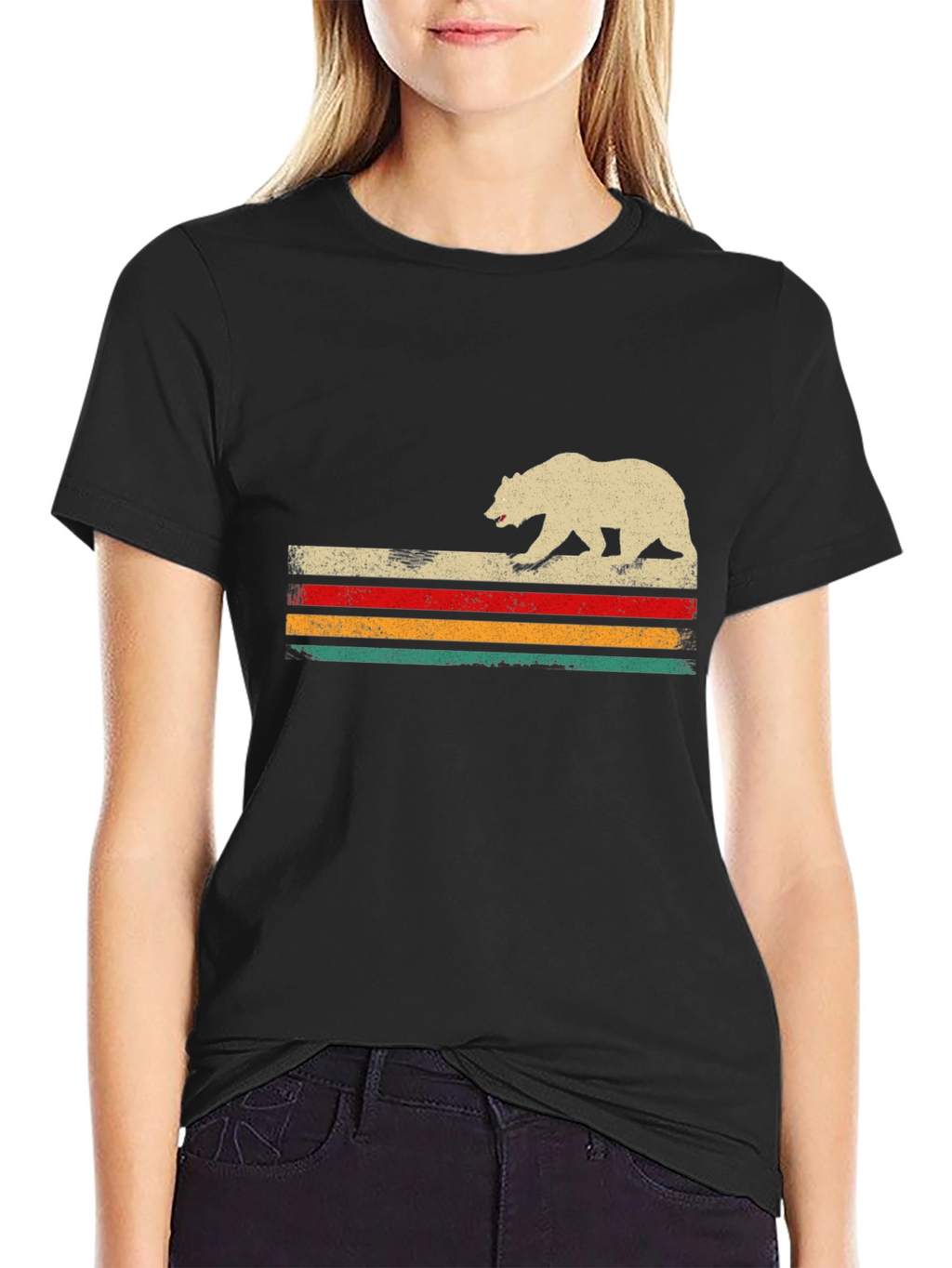 Retro Bear Graphic T-Shirt - Black