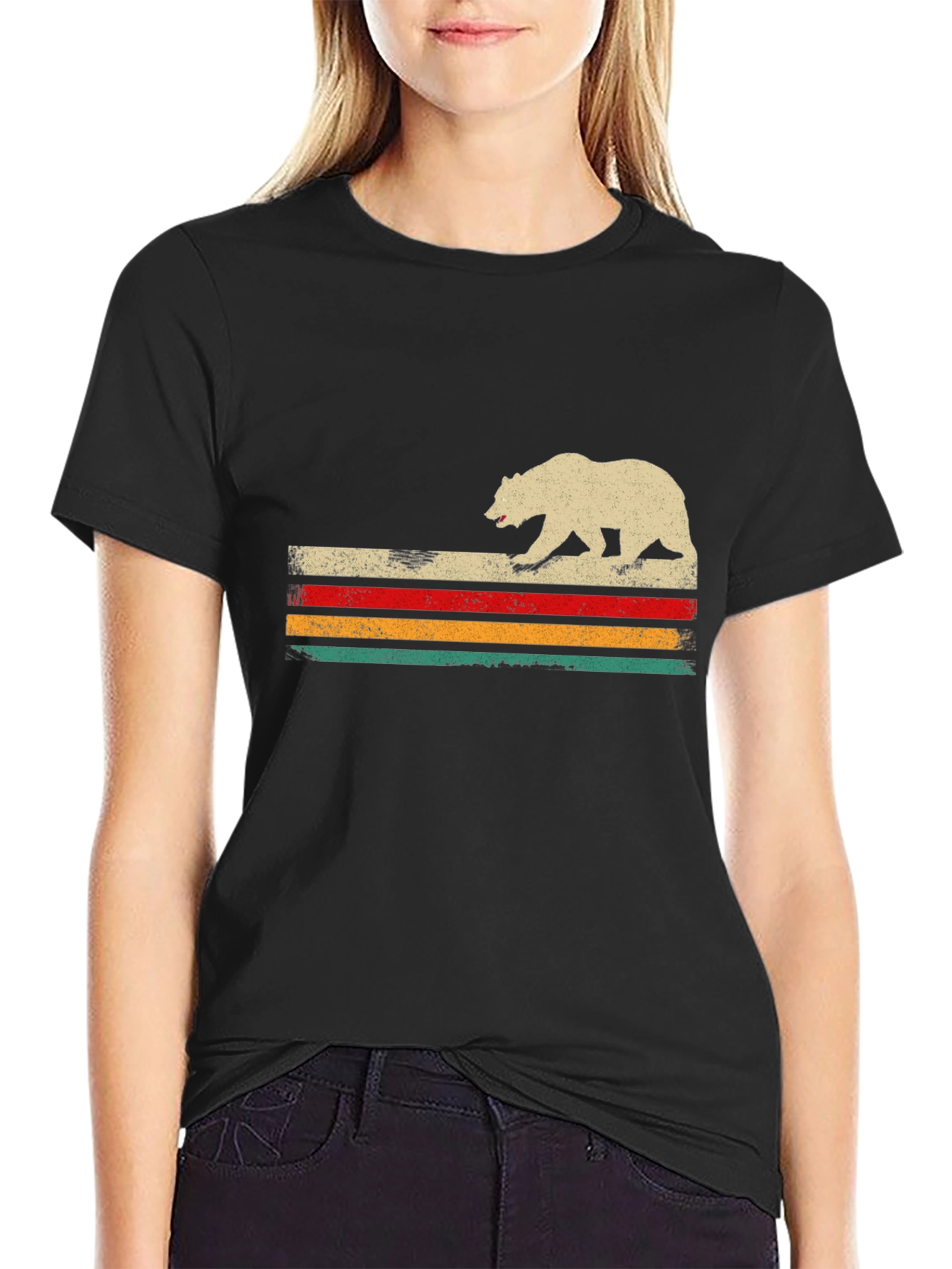 Retro Bear Graphic T-Shirt - Black