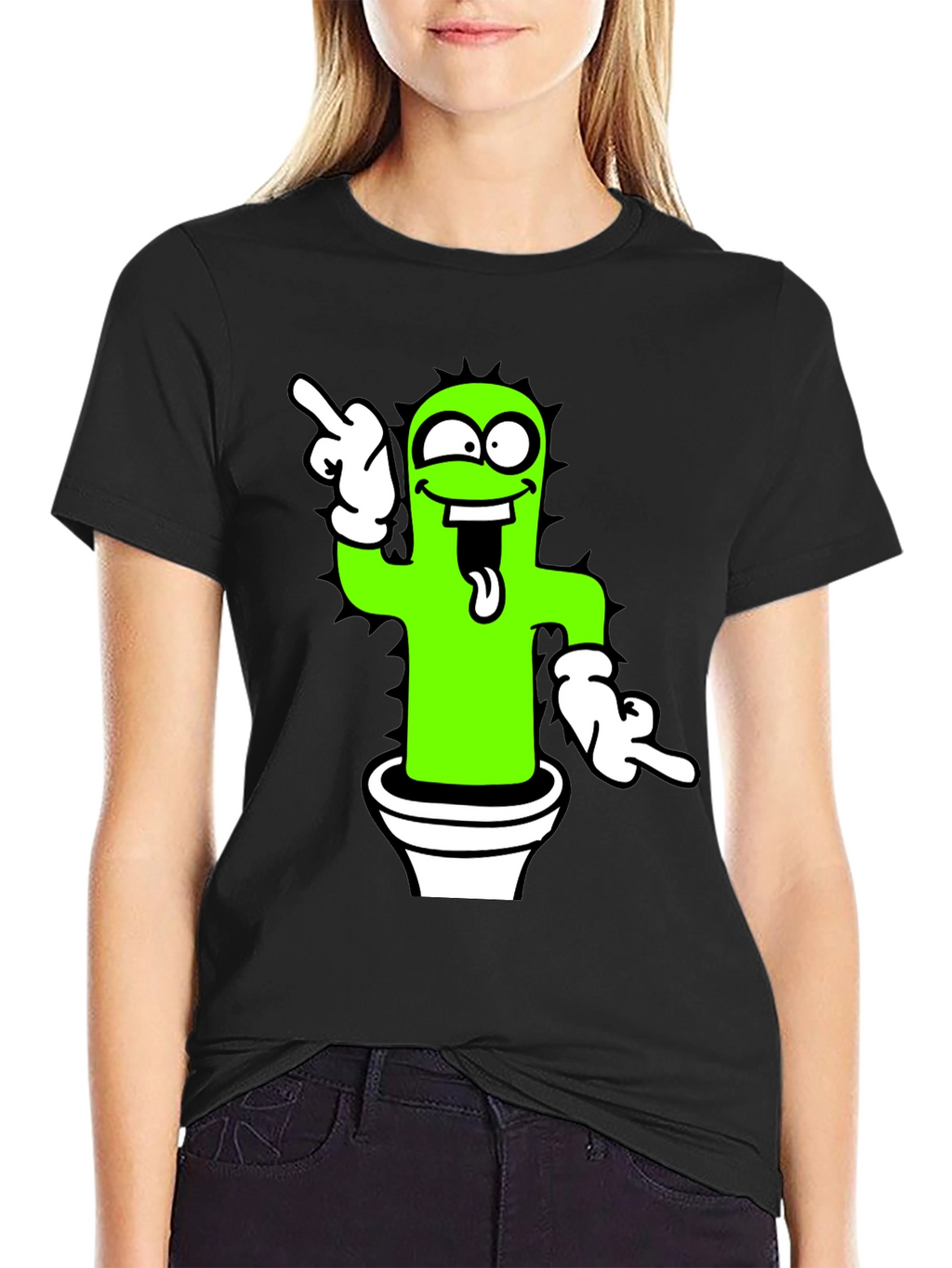 Funny Cactus Graphic Tee - Black
