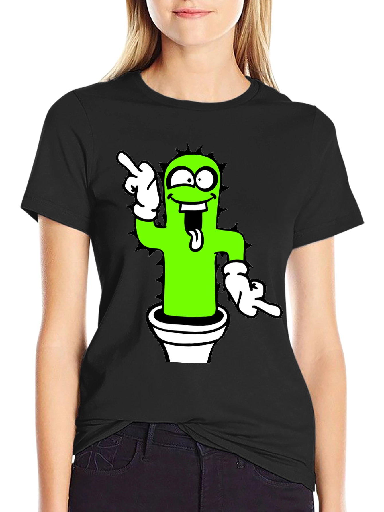 Funny Cactus Graphic Tee - Black