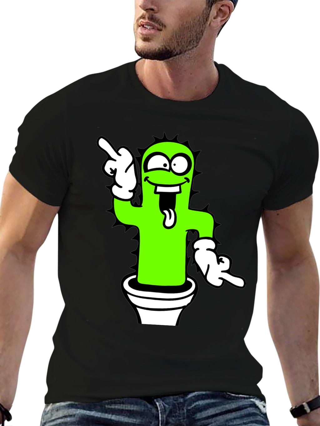 Funny Cactus Graphic Tee - Black