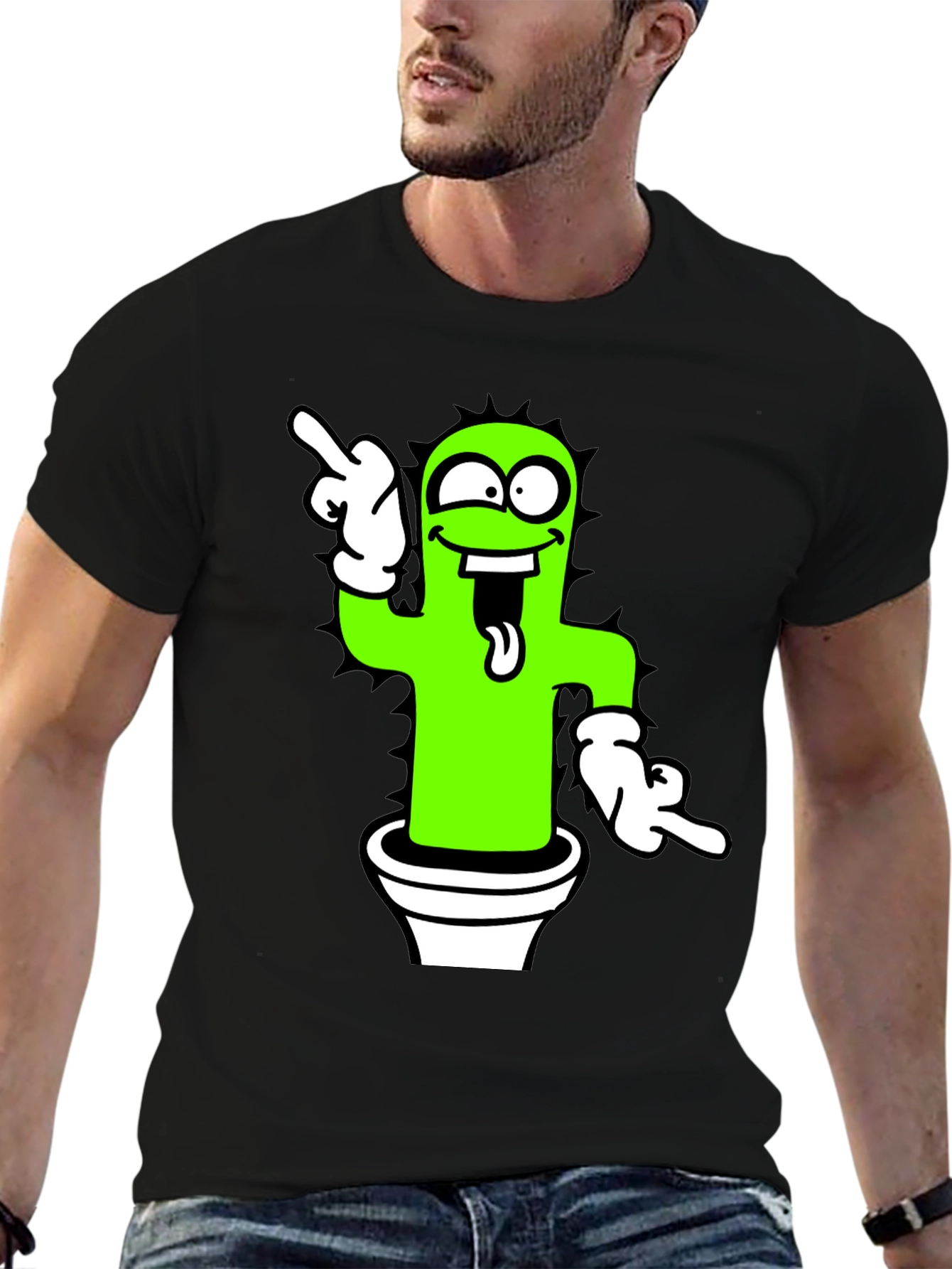 Funny Cactus Graphic Tee - Black
