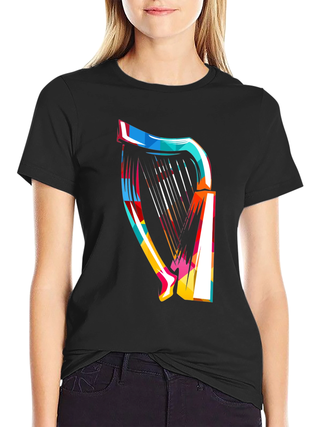 Abstract Harp Graphic Tee - Modern Music Lover Shirt
