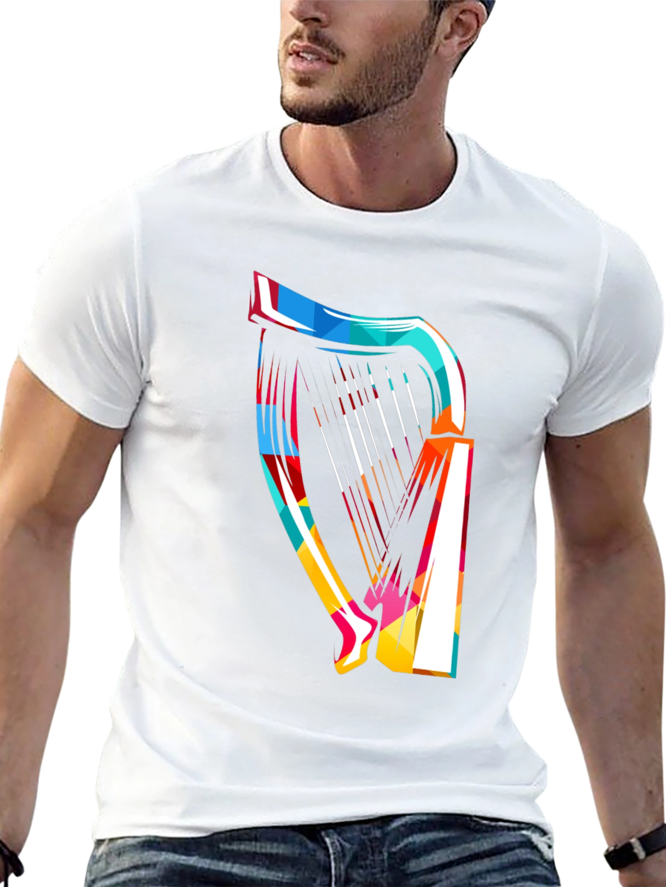 Abstract Harp Graphic Tee - Modern Music Lover Shirt