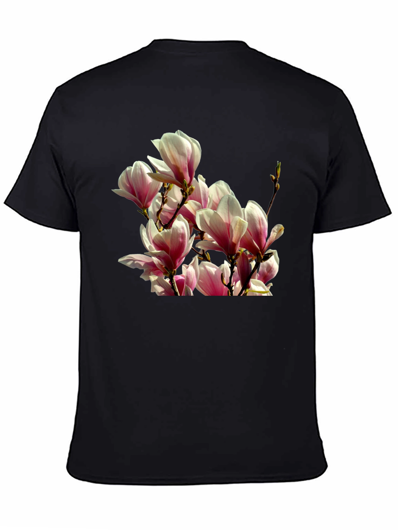 Floral Magnolia Graphic Tee - Black Cotton T-Shirt